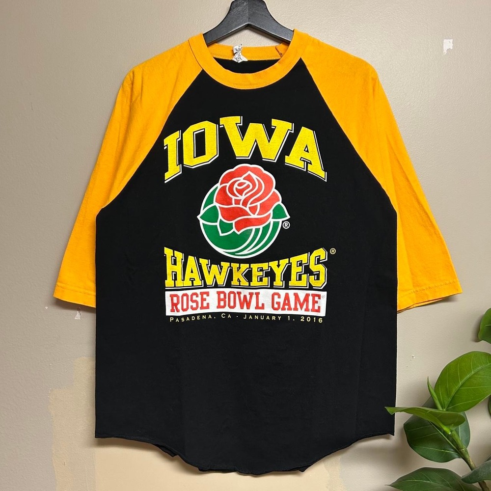 Alstyle Iowa Hawkeyes Rose Bowl 2016 Raglan Shirt Mens L Black Yellow 3/4 Sleeve